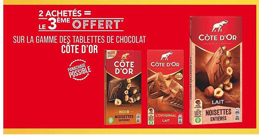 2 ACHETÉS = LE 3ÈME OFFERT* SUR LA GAMME DES TABLETTES DE CHOCOLAT CÔTE D’OR