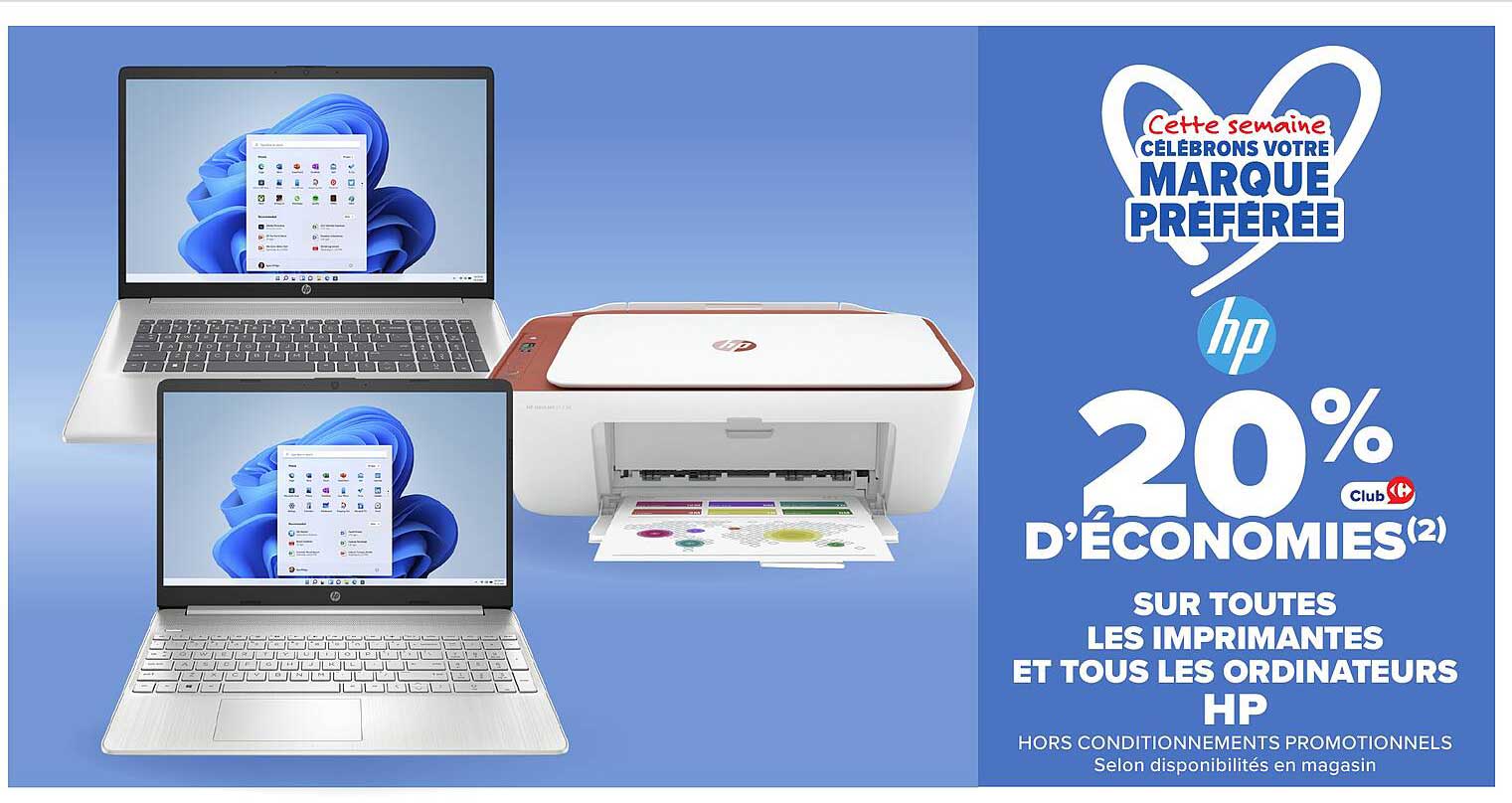 20 % d'économies sur toutes les imprimantes et tous les ordinateurs HP