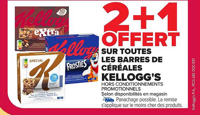 2+1 OFFERT SUR TOUTES LES BARRES DE CÉRÉALES KELLOGG'S