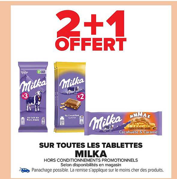 2+1 OFFERT SUR TOUTES LES TABLETTES MILKA