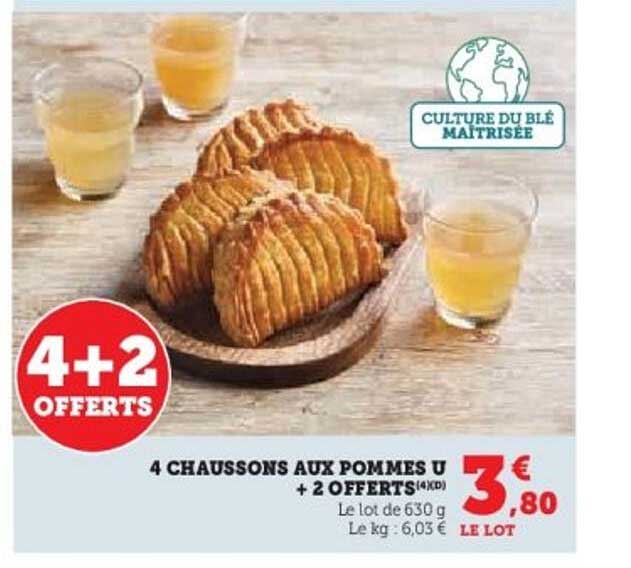 4 CHAUSSONS AUX POMMES U + 2 OFFERTS