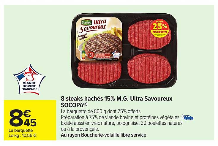 8 steaks hachés 15% M.G. Ultra Savoureux SOCOPA