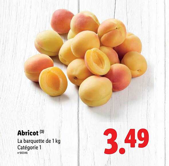 Abricot (3) La barquette de 1 kg Catégorie 1