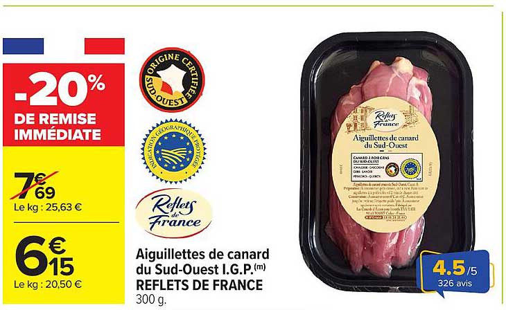 Aiguillettes de canard du Sud-Ouest I.G.P.(m) REFLETS DE FRANCE 300 g