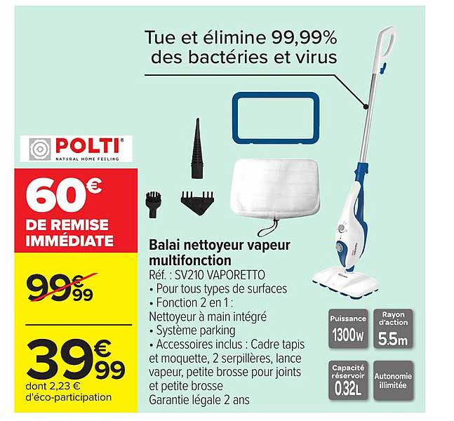 Balai nettoyeur vapeur multifonction