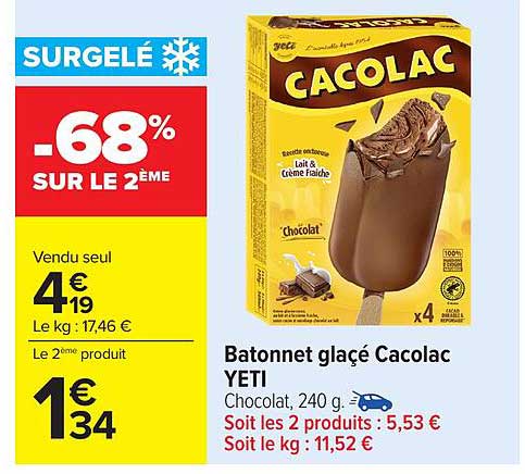 Batonnet glacé Cacolac YETI