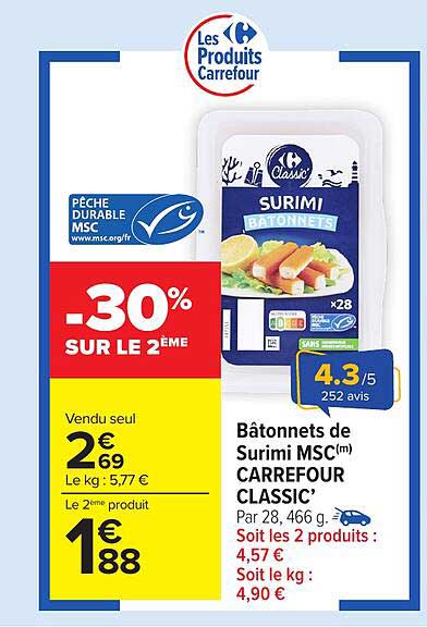 Bâtonnets de Surimi MSC(m) CARREFOUR CLASSIC
