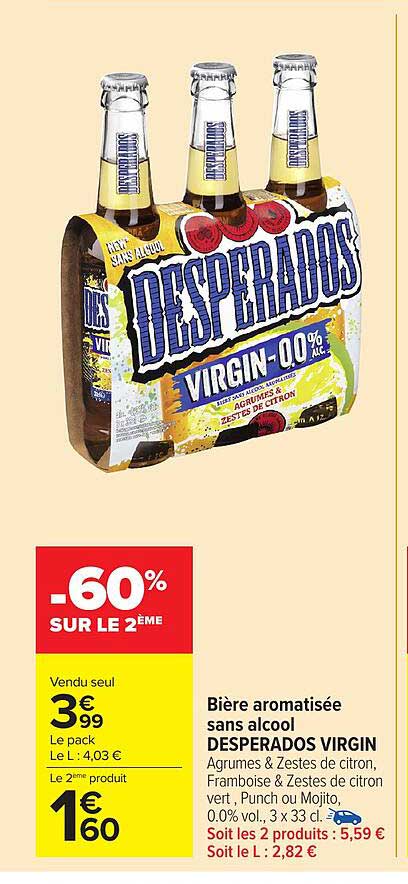 Bière aromatisée sans alcool DESPERADOS VIRGIN