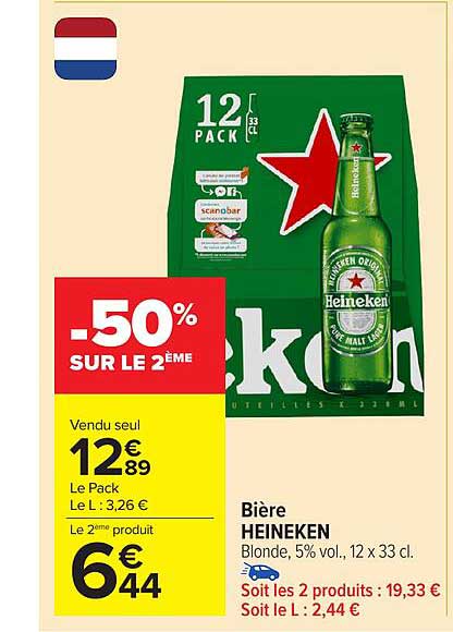 Bière HEINEKEN -50% SUR LE 2ÈME