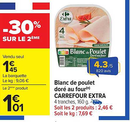 Blanc de poulet doré au four(n) CARREFOUR EXTRA