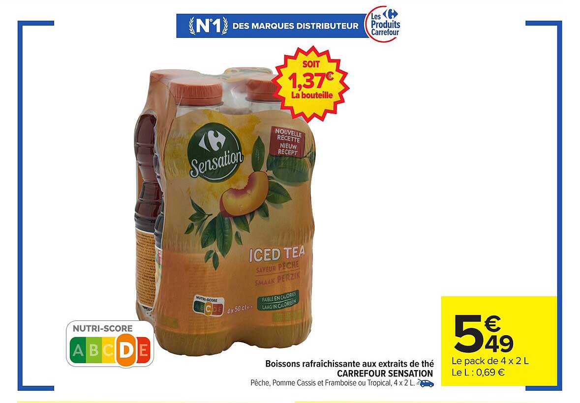 Boissons rafraîchissantes aux extraits de thé CARREFOUR SENSATION