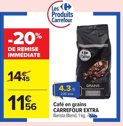 Café en grains CARREFOUR EXTRA Barista Blend, 1 kg