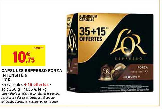 CAPSULES ESPRESSO FORZA INTENSITÉ 9 L'OR