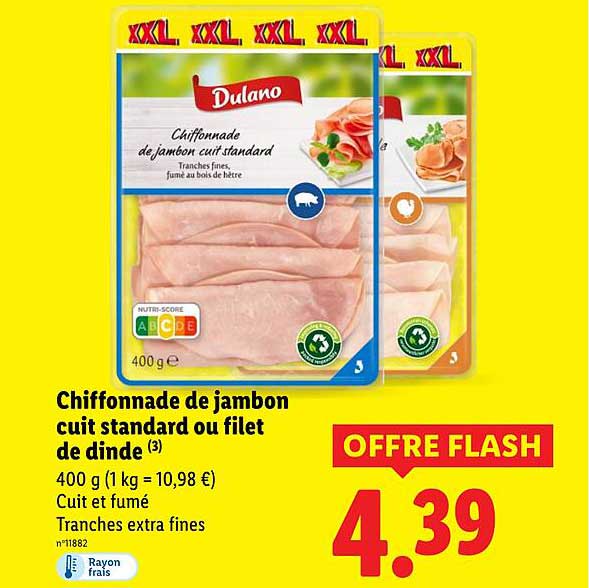 Chiffonnade de jambon cuit standard ou filet de dinde