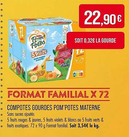 COMPOTES GOURDES POM’POTES MATERNES - FORMAT FAMILIAL X 72