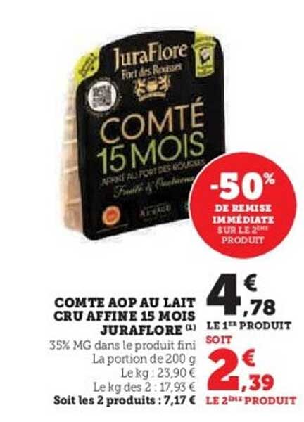 COMTÉ AOP AU LAIT CRU AFFINÉ 15 MOIS JURAFLOR
