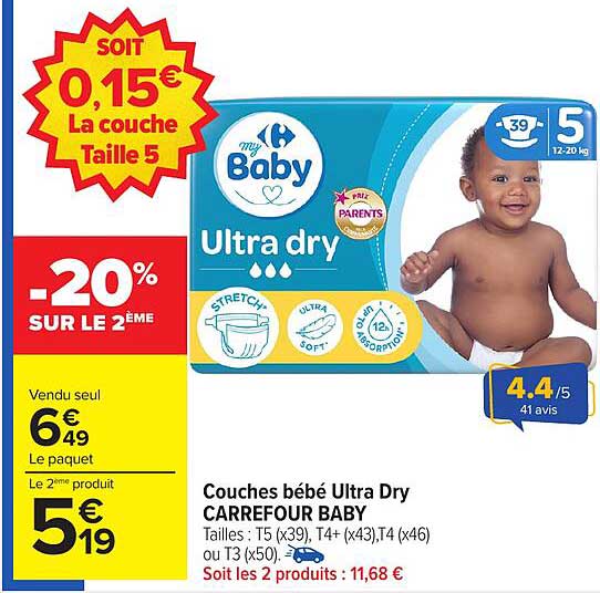 Couches bébé Ultra Dry CARREFOUR BABY