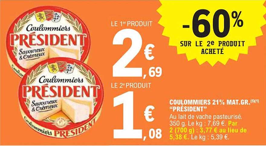 Coulommier Président -60% sur le 2ème produit acheté