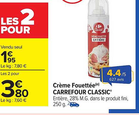 Crème Fouettée CARREFOUR CLASSIC' Entière