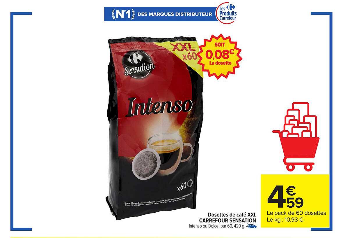 Dosettes de café XXL CARREFOUR SENSATION