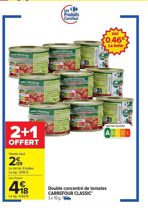 Double concentré de tomates CARREFOUR CLASSIC’