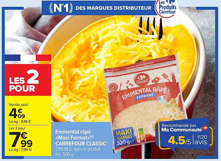 Emmental râpé «Maxi Format» CARREFOUR CLASSIC