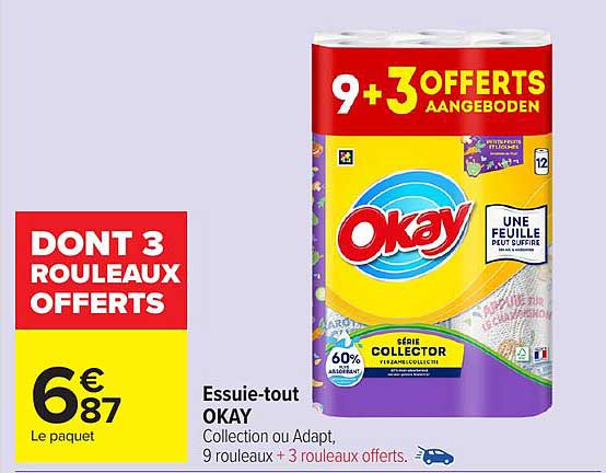 Essuie-tout OKAY - 9 rouleaux + 3 rouleaux offerts