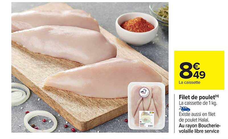 Filet de poulet(n) La caissette de 1 kg.
