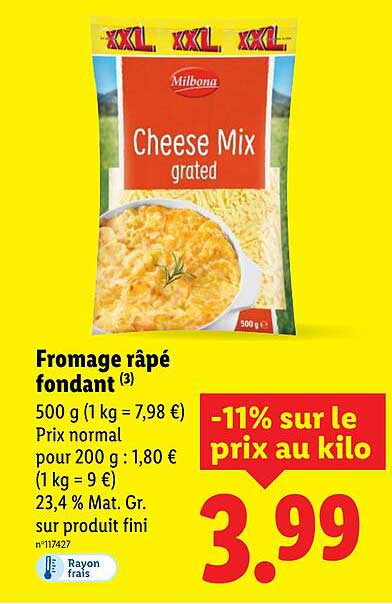 Fromage râpé fondant
