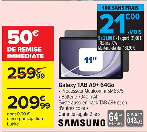 Galaxy TAB A9+ 64Go