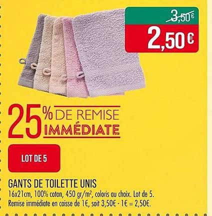 GANTS DE TOILETTE UNIS LOT DE 5
