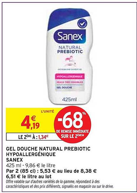 GEL DOUCHE NATURAL PREBIOTIC HYPOALLERGÉNIQUE SANEX