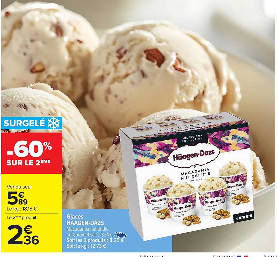 Glaces HÄAGEN-DAZS Macadamia nut brittle ou Caramel salé