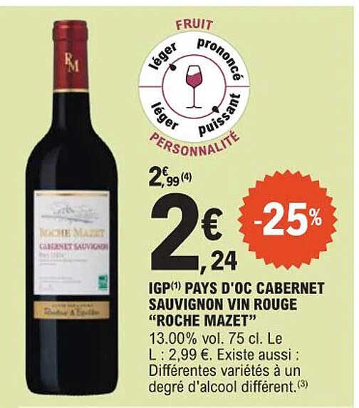 IGP PAYS D'OC CABERNET SAUVIGNON VIN ROUGE “ROCHE MAZET”