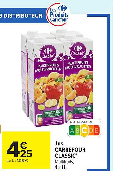 Jus CARREFOUR CLASSIC’ Multifruits, 4 x 1 L