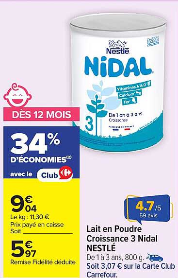 Lait en Poudre Croissance 3 Nidal NESTLÉ