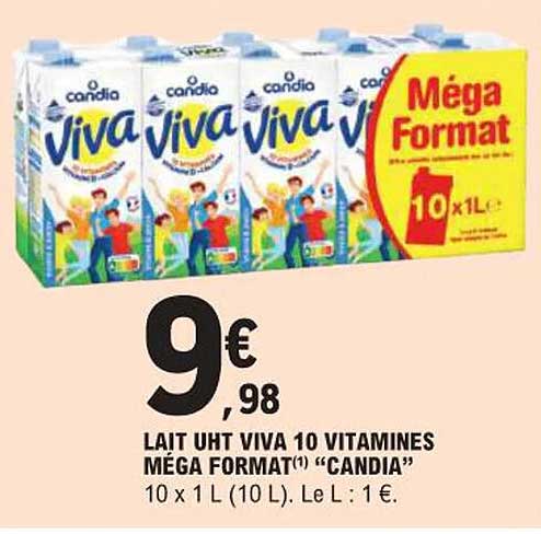 LAIT UHT VIVA 10 VITAMINES MÉGA FORMAT(*) "CANDIA"