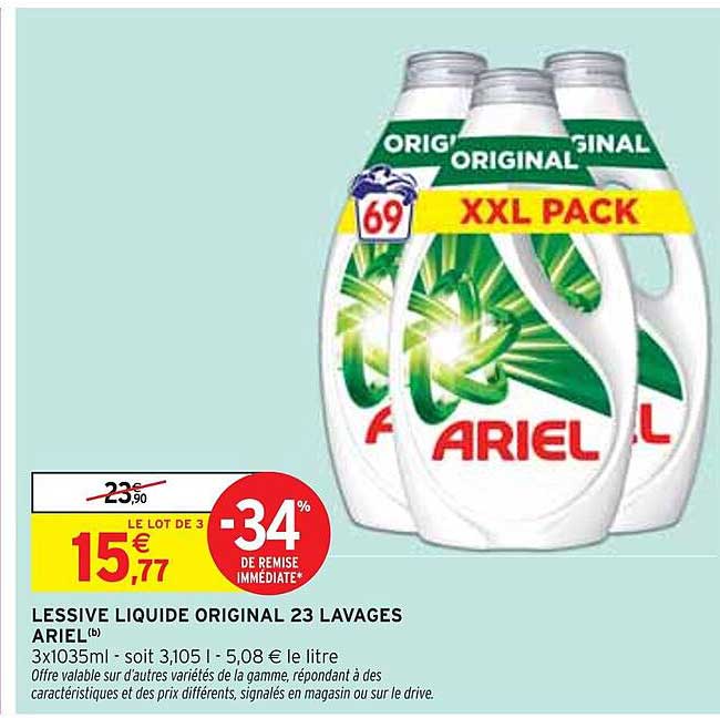 LESSIVE LIQUIDE ORIGINAL 23 LAVAGES ARIEL