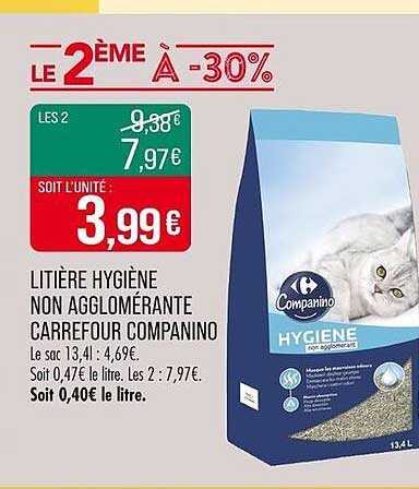 LITIÈRE HYGIÈNE NON AGGLOMÉRANTE CARREFOUR COMPANINO