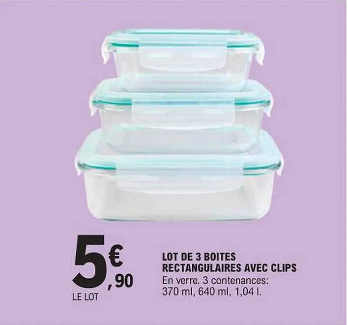 LOT DE 3 BOITES RECTANGULAIRES AVEC CLIPS