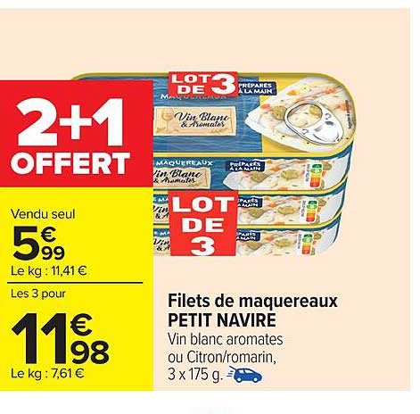 LOT DE 3 Filets de maquereaux PETIT NAVIRE