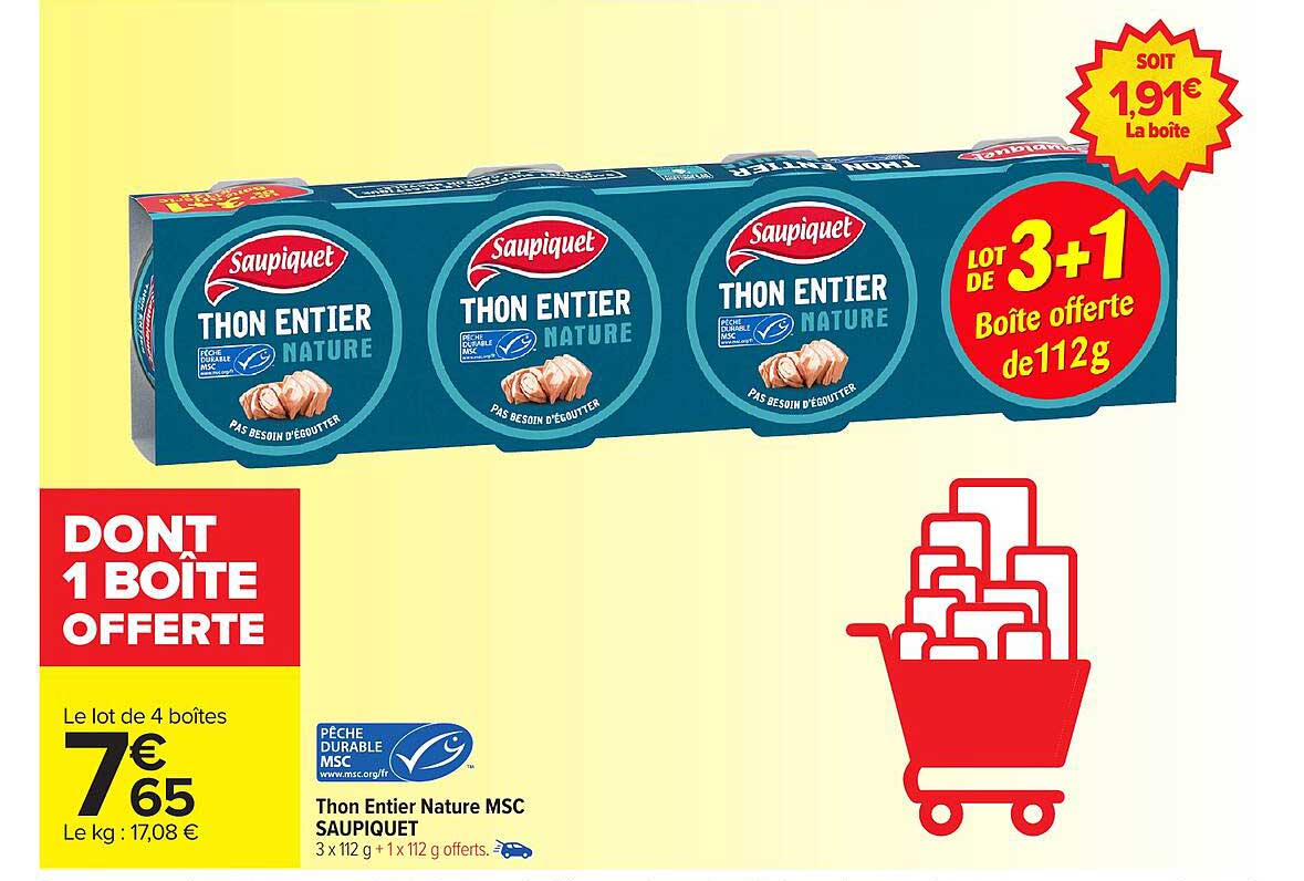 LOT DE 3+1 BOÎTE OFFERTES DE THON ENTIERS NATURE SAUPIQUET