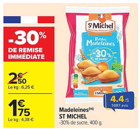 Madeleines(m) ST MICHEL -30% de sucre, 400 g
