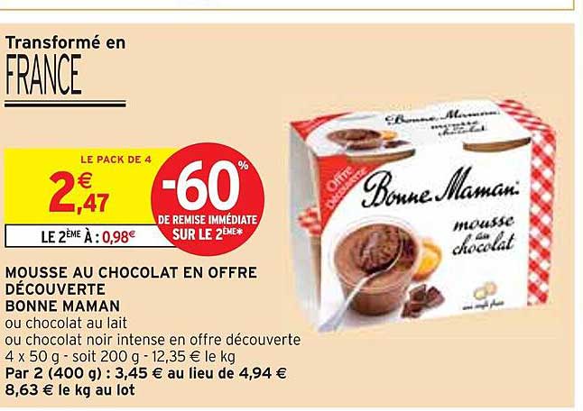 MOUSSE AU CHOCOLAT EN OFFRE DÉCOUVERTE BONNE MAMAN