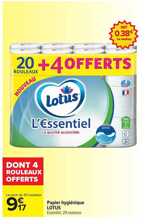 Papier hygiénique LOTUS Essentiel, 24 rouleaux