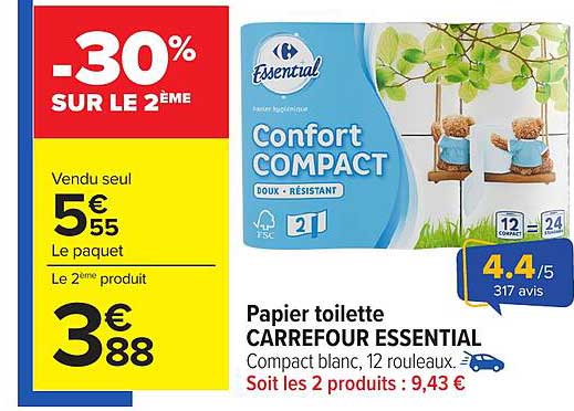 Papier toilette CARREFOUR ESSENTIAL