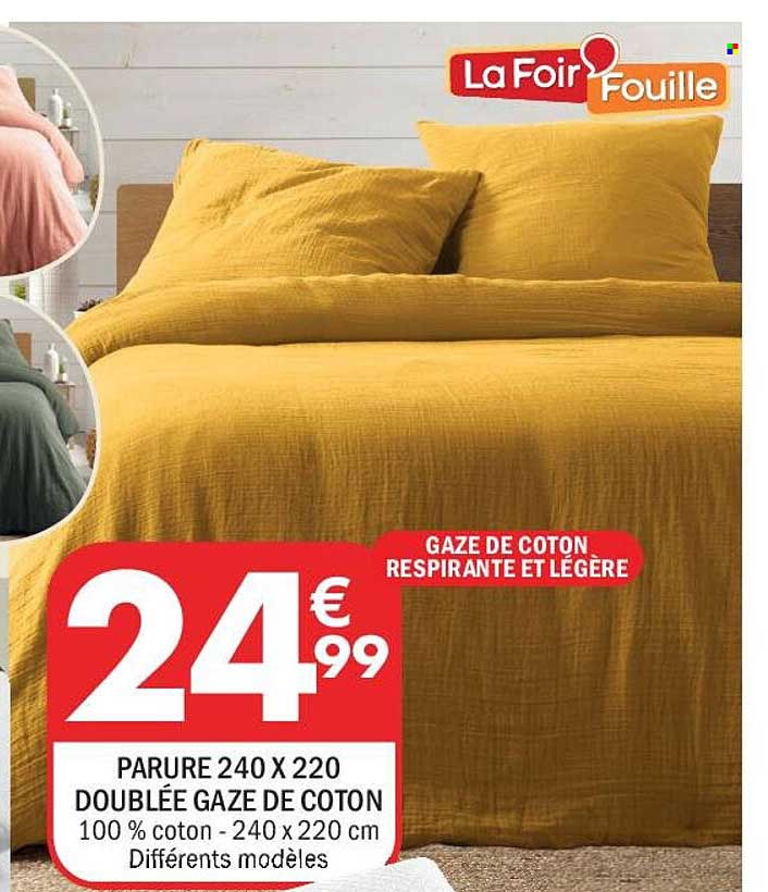 PARURE 240 X 220 DOUBLÉE GAZE DE COTON