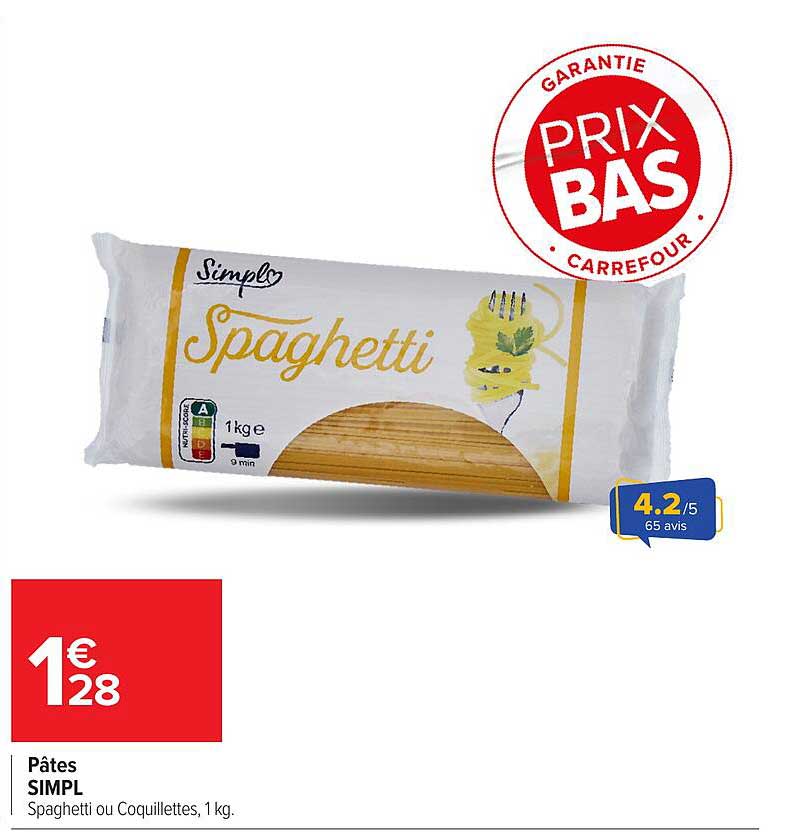 Pâtes SIMPL Spaghetti ou Coquilletes, 1 kg