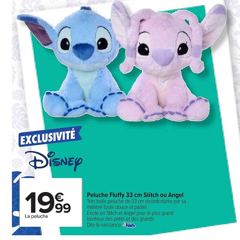 Peluche Fluffy 33 cm Stitch ou Angel
