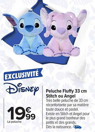 Peluche Fluffy 33 cm Stitch ou Angel